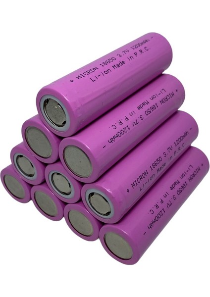 10 Adet 18650 Lityum Pil (Batarya) 1200 Mah (Amper) 3.7 V ( Volt) Şarj Edilebilir Başsız Pil