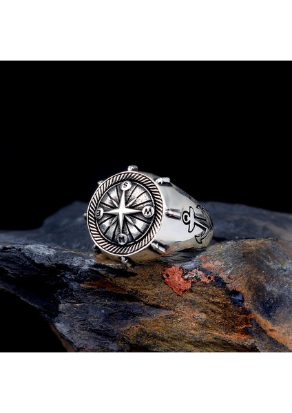 925 Ayar Gümüş Pusula Gemi Çapa Model Yüzük fiyatları