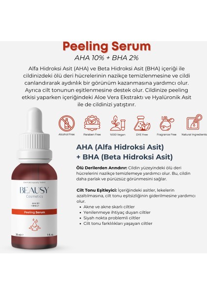 Canlandırıcı & Cilt Tonu Eşitleyici Aha & Bha Peeling Cilt Serumu 30ML (Aha 10% + Bha 2%) modelleri