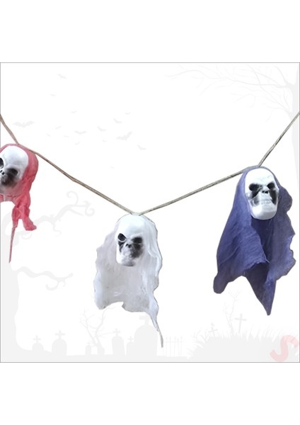 Halloween Ipe Dizili 5'li Kuru Kafa Dekor Seti, 115 cm