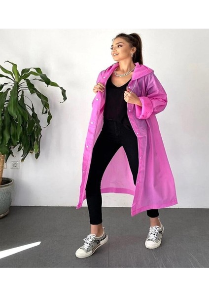 Kadın Yağmurluk Kapüşonlu Çıtçıtlı Eva Yağmurluk Rüzgarlık Pembe fırsatları