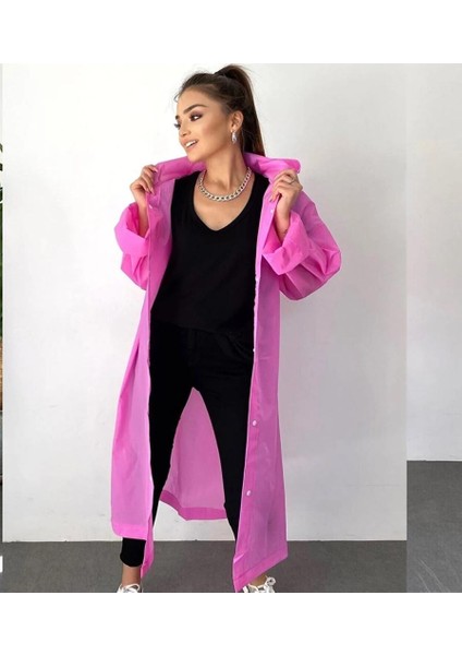 Kadın Yağmurluk Kapüşonlu Çıtçıtlı Eva Yağmurluk Rüzgarlık Pembe indirimleri