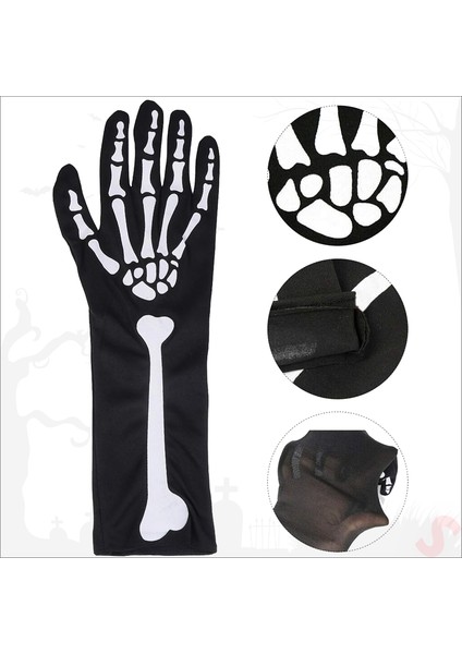 Halloween Kemik Desenli İskelett Eldiven Çifti