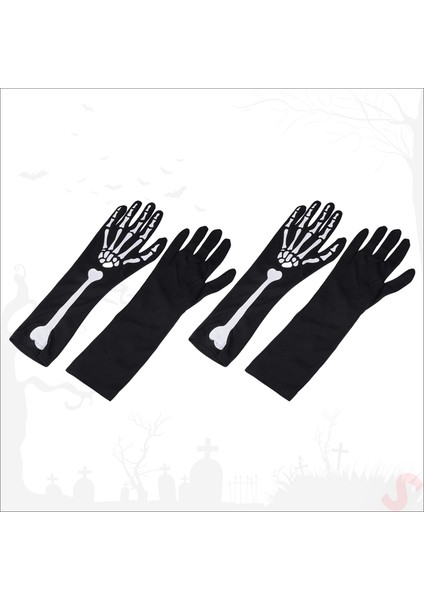 Halloween Kemik Desenli İskelett Eldiven Çifti