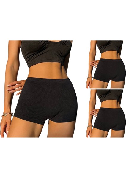Kadın Kaşkorse Kumaş Boxer Şort Külot 3lü Set Siyah Siyah Siyah 60300