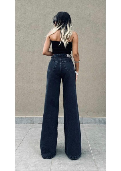 Bol Paça Kadın Jean Pantolon 40344 Siyah fiyatları