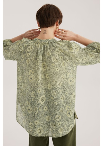 Yeşil Bağlama Detaylı Reglan Kol Yuvarlak Yaka Bluz indirimleri