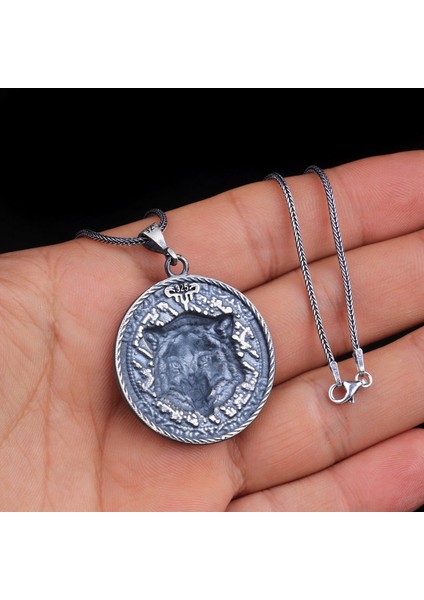 Kabartma Kurt Model 925 Ayar Gümüş Kolye indirimleri