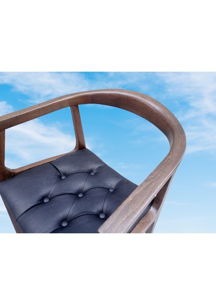 Sandalye 19632 ST Kayın Ahşap Tam Kolçaklı Model ZUS139 Suni Deri Kapitone Döşeme