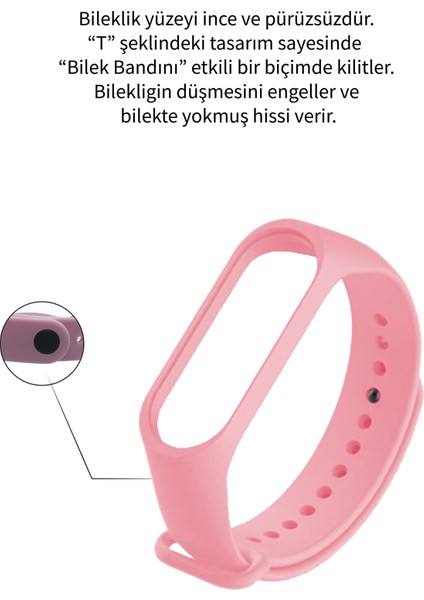 Deilmi Xiaomi Mi Band 3 4 Uyumlu Açık Pembe Çelik Tokalı Spor Delikli Silikon Loop Kordon Kayış