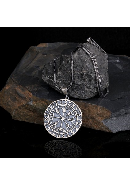 925 Ayar Gümüş Viking Pusulası Yön Model Kolye