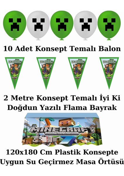 Minecraft Afişli 8 Kişilik Doğum Günü Parti Malzemeleri Süsleri Seti