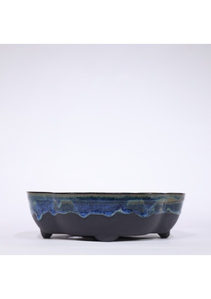 Sırlı Mokko Bonsai Saksısı No.4 Mavi Akıtmalı (28 Cm)
