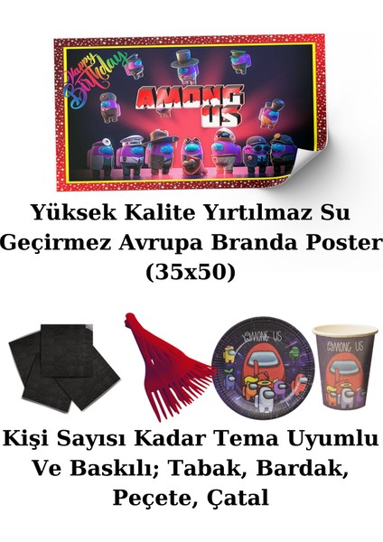 Among Us Afişli 24 Kişilik Doğum Günü Parti Malzemeleri Süsleri Seti