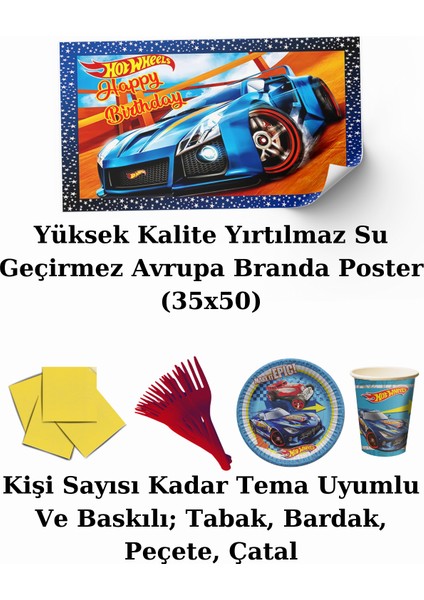 Hotwheels Afişli 24 Kişilik Doğum Günü Parti Malzemeleri Süsleri Seti