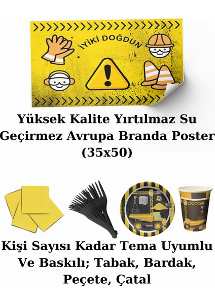 Inşaat Afişli 32 Kişilik Doğum Günü Parti Malzemeleri Süsleri Seti