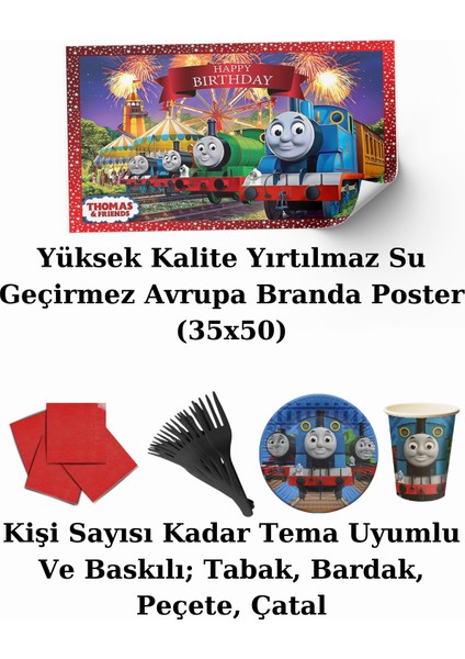 Thomas Train Afişli 32 Kişilik Doğum Günü Parti Malzemeleri Süsleri Seti