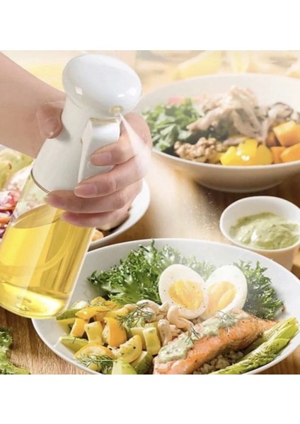 Beyaz 220 ml Airfryer Pişirme Öncesi Sprey Püskürtmeli Sprey Cam Şişe Yağdanlık 2 Adet