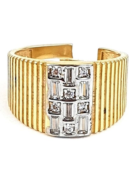 Zirkon Taş Detayli 925AYAR Gümüş Üzerine Altın Kaplama Luxry Tasarım Ayarlanabilir Yüzük