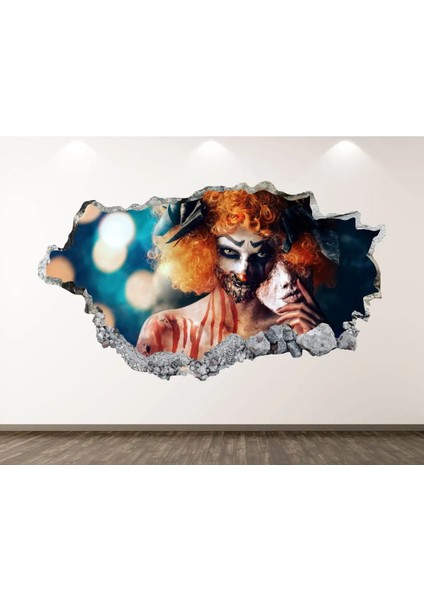 Korkunç Kadın Palyaço Full Hd Baskı 3D Modern Duvar Sticker