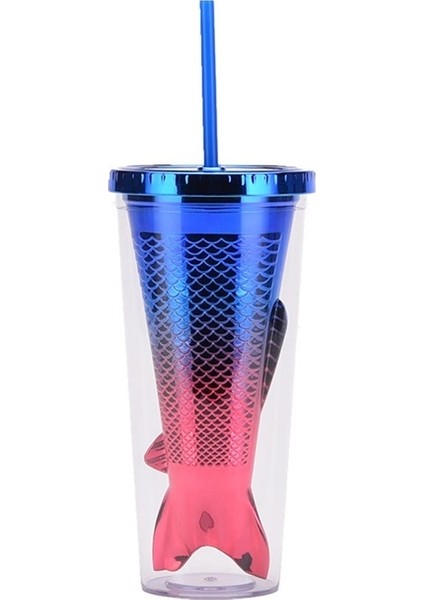 Çift Katmanlı Plastik Bardak Yaratıcı Degrade Denizkızı Kuyruğu Hasır Bardak Görünüm Galvanik Renk Payet Su Bardağı (Yurt Dışından)