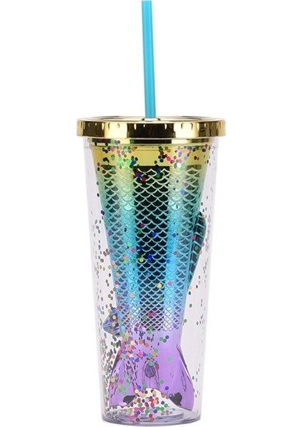 Çift Katmanlı Plastik Bardak Yaratıcı Degrade Denizkızı Kuyruğu Hasır Bardak Görünüm Galvanik Renk Payet Su Bardağı (Yurt Dışından)