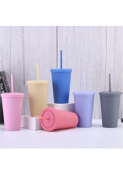 Buzlu Plastik Bardak Spor Su Bardağı Plastik Pipetli Bardak (Yurt Dışından)