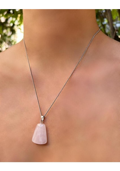 Dörtgen Model Pembe Kuvars Doğal Taş Kolye fiyatları