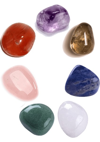 Sertifikalı 7'li Doğal Taş Kütle Çakra Seti - Pembe Kuvars Ametist Lapis Lazuli Aventurin Akik Taşı