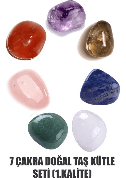 Sertifikalı 7'li Doğal Taş Kütle Çakra Seti - Pembe Kuvars Ametist Lapis Lazuli Aventurin Akik Taşı