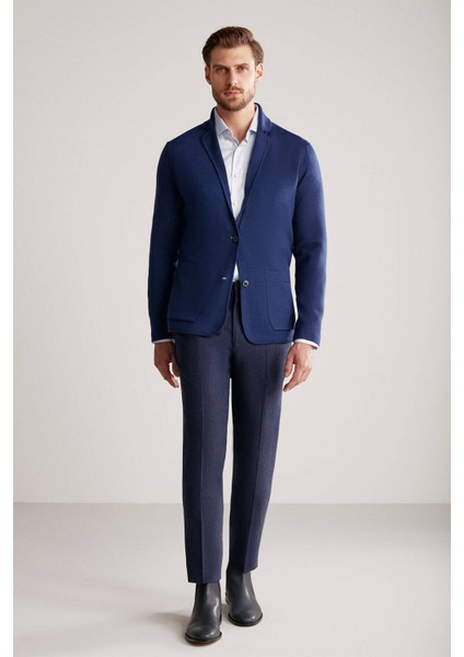Extrafine Merino Çift Taraflı Lacivert Triko Ceket