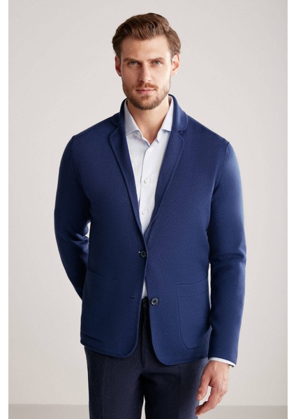 Extrafine Merino Çift Taraflı Lacivert Triko Ceket indirimleri