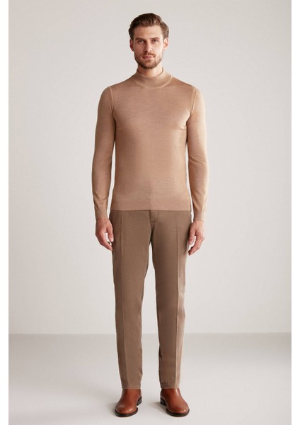 Yarım Balıkçı Yaka Merino Yün Camel Triko