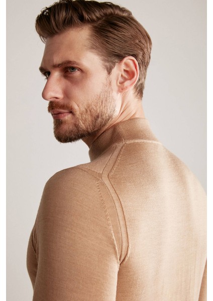 Yarım Balıkçı Yaka Merino Yün Camel Triko modelleri