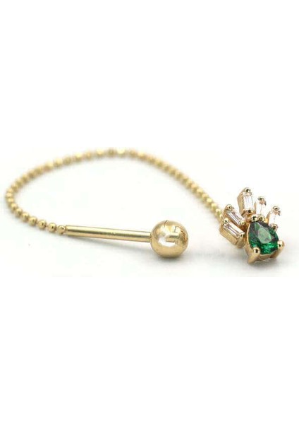 Bagetli Yeşil Taşlı Tragus Küpe