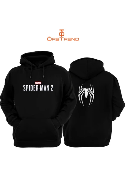 Ors Trend Spiderman 2 Baskılı 3 İplik Siyah Kapişonlu Sweatshirt