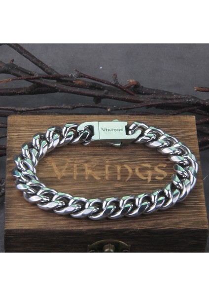 21 cm Solmaya Asla Paslanmaz Çelik Vikings Bilezikler Erkekler Için Boş Renk Punk Curb Küba Link Zinciri Bilezikler Hediye Ahşap Kutu ile (Yurt Dışından)
