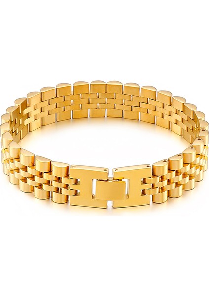 15MM Altın Rengi 2 20.5cm 10/15MM Saat Zinciri Erkek Erkek Bilezik Erkekler Kadınlar Için Lüks Altın Kaplama Paslanmaz Çelik Mannen Kol Bandı El Bilek Takı (Yurt Dışından)