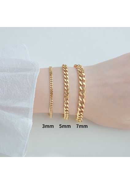 Altın Rengi 5MM-18PLUS5 cm Erkekler Için Yüksek Kalite Paslanmaz Çelik Bilezikler Boş Renk Punk Curb Küba Link Zinciri Bilezikler El Takı Hediyeler Trendi (Yurt Dışından)