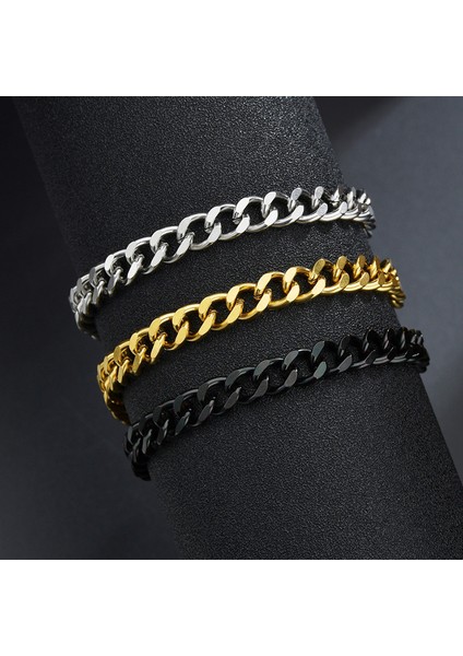 Altın Rengi 5MM-18PLUS5 cm Erkekler Için Yüksek Kalite Paslanmaz Çelik Bilezikler Boş Renk Punk Curb Küba Link Zinciri Bilezikler El Takı Hediyeler Trendi (Yurt Dışından) fiyatları
