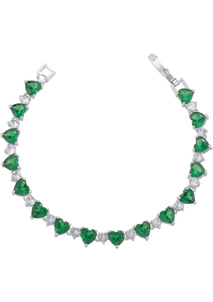 A0453 Gümüş Yeşil 16 cm Qmhje Kristal Taş Kalp Aşk Tenis Bilekliği Kadınlar Için Düğün Nişan Altın Gümüş Renk Sonsuzluk Lüks Takı Beyaz Cz (Yurt Dışından)