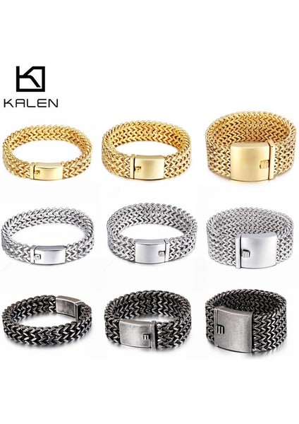 Mat COLOR30MM 23 cm Kalen Yeni Paslanmaz Çelik Bağlantı Zinciri Bilezikler Yüksek Cilalı Dubai Altın Renk Örgü Bilezik Erkekler Serin Takı Aksesuarları Hediyeler (Yurt Dışından)