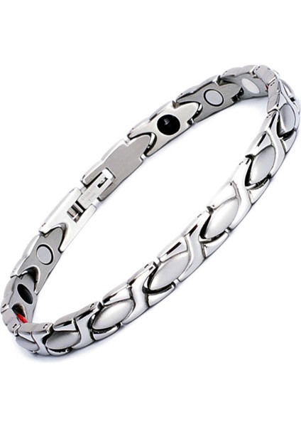 Titanyum Gümüş Gül 21 cm Batı Takı Sonsuzluk Zinciri Negatif Iyon Anti-Yorgunluk Manyetik Germanyum Taş Titanyum Çelik Tıbbi Bağlantı Bilezik (Yurt Dışından) indirimleri