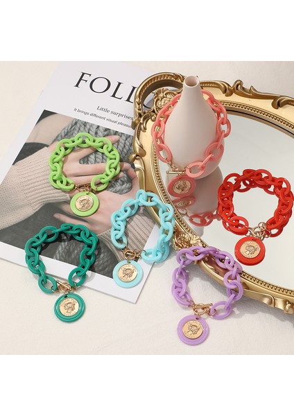 KN178-3 Yeni Trendy Açık Bilezik Bilezik Kadınlar Için Charm Yüz Kolye Bilezik Reçine Akrilik Vintage Renkli Parti Takı Kızlar Için (Yurt Dışından) fırsatları