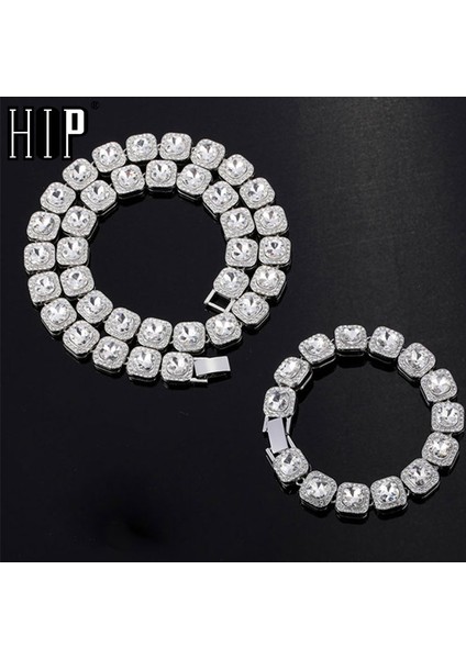 Gümüş Bilezik 8 Inç ve 18 Inç Hip Hop 12 mm Mikro Açacağı Prong Kübik Zirkon 1 Sıra Alaşım Tenis Zinciri Bilezik Kolye Bling Erkek Erkekler Kadınlar Takı Için (Yurt Dışından)