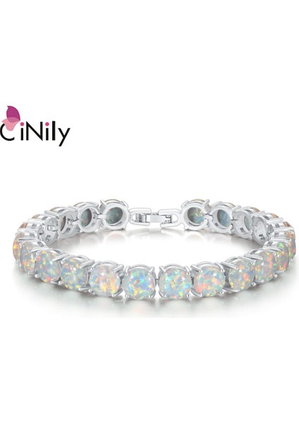 OS709 Cinily Beyaz Ateş Opal Taş Zincir Bağlantı Bileklik Bilezik Gümüş Kaplama Lüks Büyük Boho Bohemia Yaz Takı Hediyeler Kadın (Yurt Dışından) fiyatları