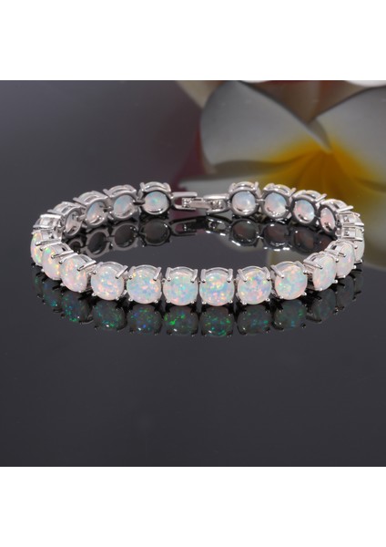 OS709 Cinily Beyaz Ateş Opal Taş Zincir Bağlantı Bileklik Bilezik Gümüş Kaplama Lüks Büyük Boho Bohemia Yaz Takı Hediyeler Kadın (Yurt Dışından) modelleri