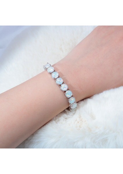 OS709 Cinily Beyaz Ateş Opal Taş Zincir Bağlantı Bileklik Bilezik Gümüş Kaplama Lüks Büyük Boho Bohemia Yaz Takı Hediyeler Kadın (Yurt Dışından) fırsatları