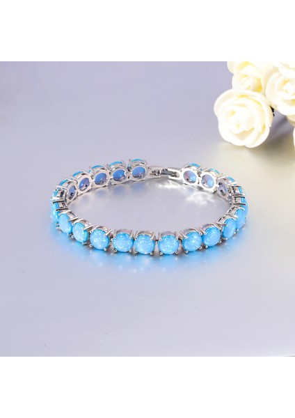 OS709 Cinily Beyaz Ateş Opal Taş Zincir Bağlantı Bileklik Bilezik Gümüş Kaplama Lüks Büyük Boho Bohemia Yaz Takı Hediyeler Kadın (Yurt Dışından) indirimleri