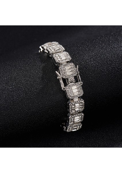 Gümüş 9 Inç Kıvılcım Yeni 5A Kare Küme Kübik Zirkonya Tenis Zinciri Bilezik 12MM Buzlu Out Bling Büyük Taşlı Charm Hip Hop Takı Hediyeler 9" (Yurt Dışından)